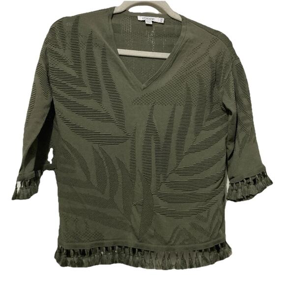 Chico's Tops - Chico’s Open Knit 3D Top Women Size 00 US XS/2 Green Tassels V-neck Boho